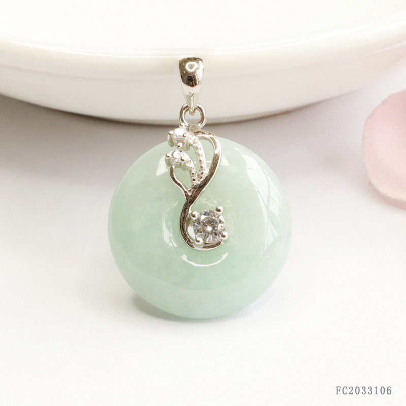 Jadeite Peace Buckle Silver Pendant — No Chain