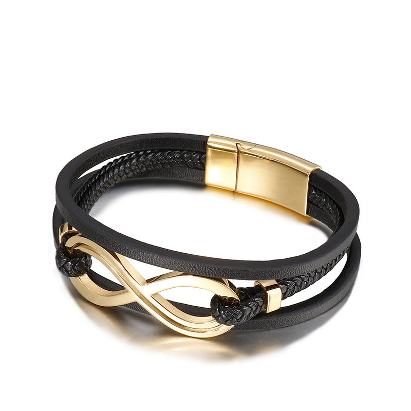 Infinity Shape Titanium Steel Leather Bracelet For Men