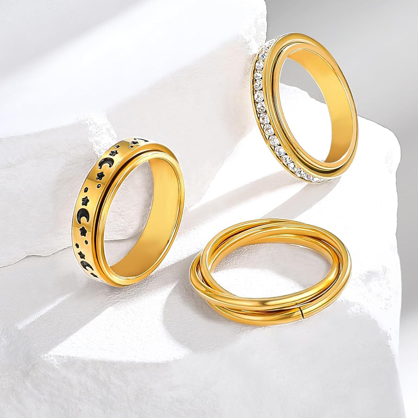 Planderful Everyday Genie Stainless Steel Zircon Spinner Ring Does Not Fade For Couples Unisex Durable Jewelry