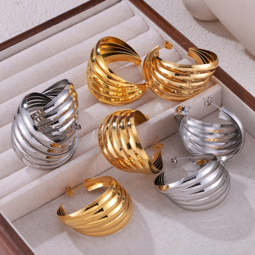 Geometric Gold-Plated Casual Earrings with Splicing Design