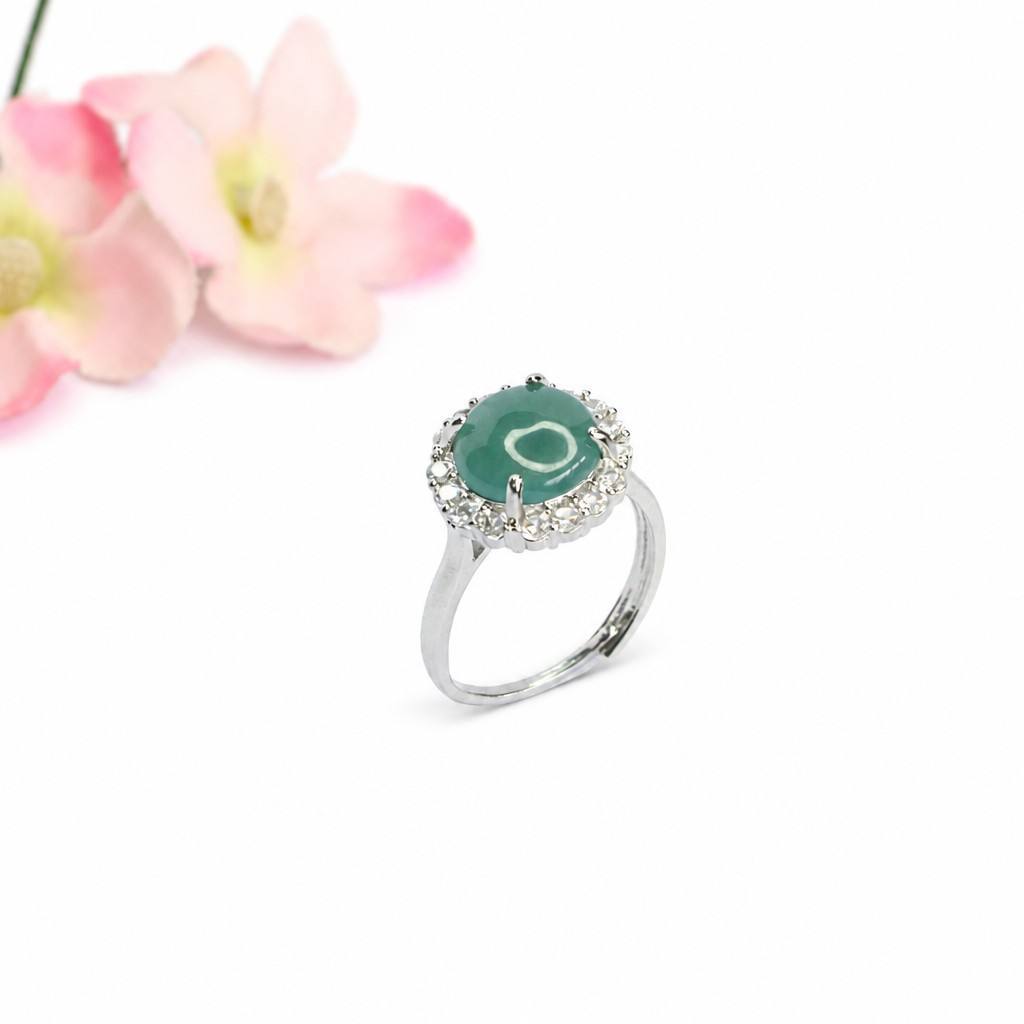 Blue Water Jadeite Pavé-Style 10 mm Ring