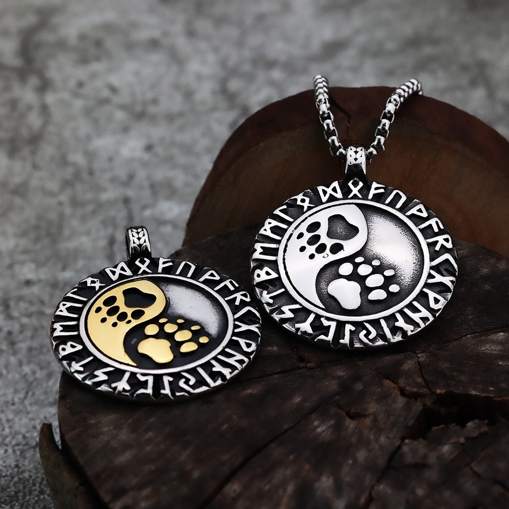 1) Planderful Viking Rune Pendant Necklace For Men In Stainless Steel With Personalized Paw Motif Gift