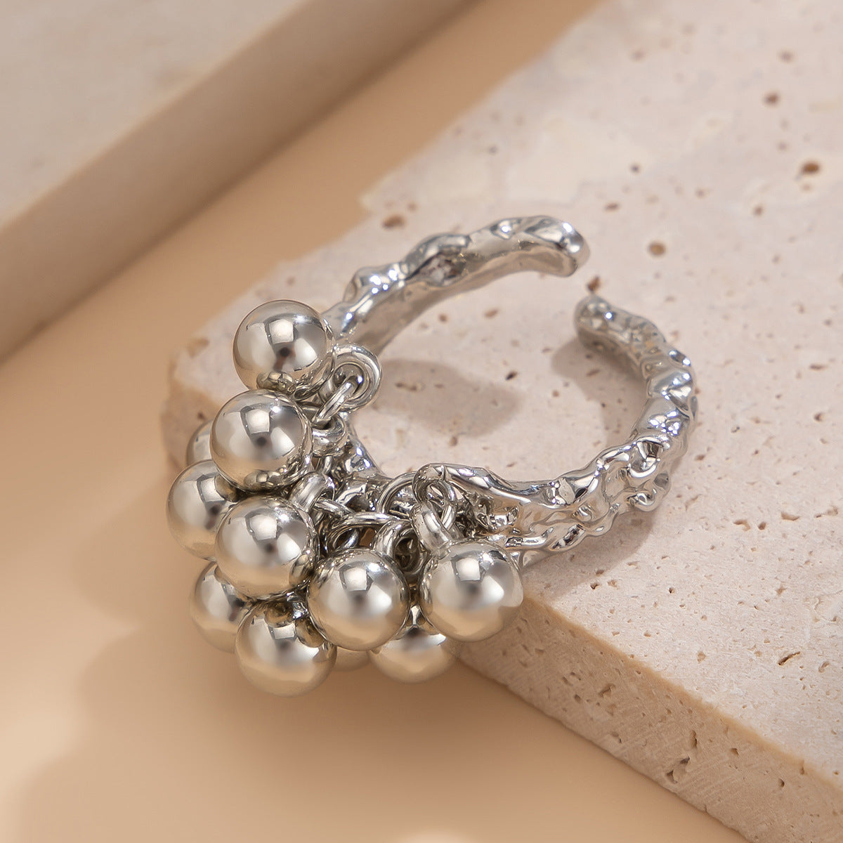 Planderful Vienna Verve Imitation Pearl Ring Open Wind Fold Metal Ring For Trendy Women And Gift Seekers