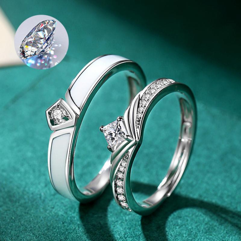 Sterling Silver Adjustable Couple Ring Princess Knight Design For Him And Her Zircon Luxury By Planderful