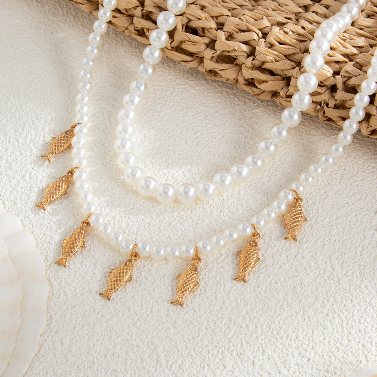 Coastal Fish & Pearl-Style Layered Necklace