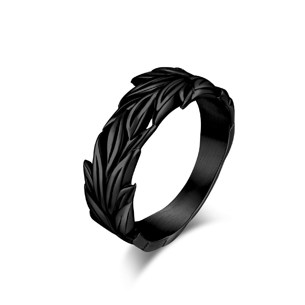 Retro Neutral Hemp Leaf Stainless Steel Ring for Men