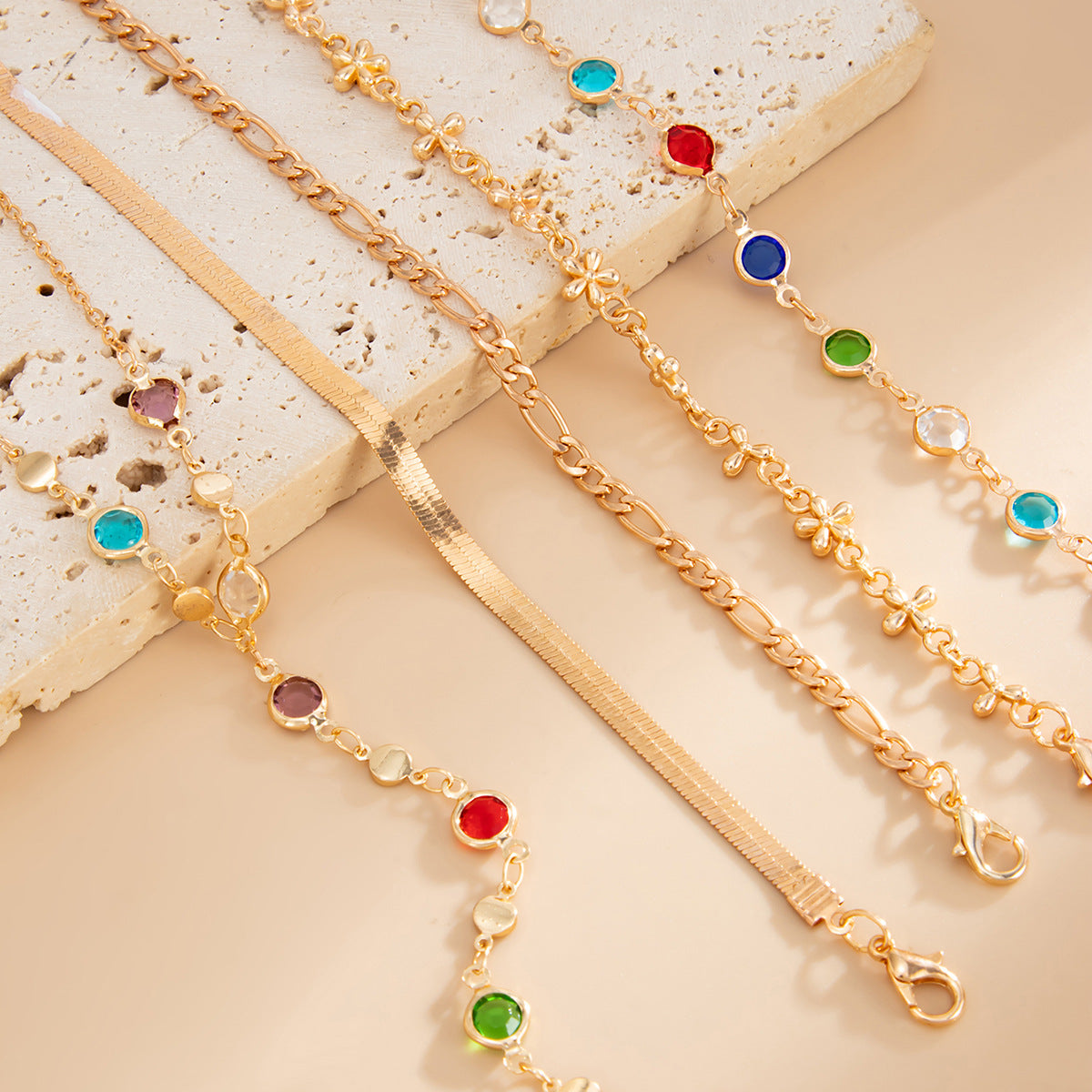Planderful Crystal Finger Bracelet Set for Women Multi Layered Slim Chain Statement Jewelry Vienna Verve