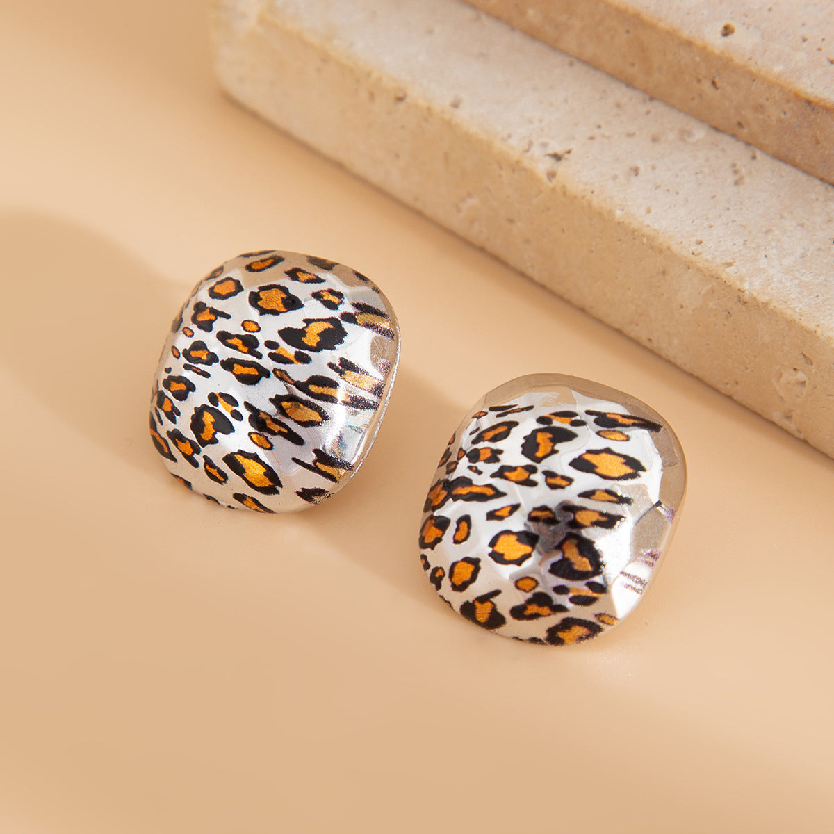Planderful Resin Geometric Earrings C Shaped With Leopard Print Water Drop For Women Bold Chic Statement