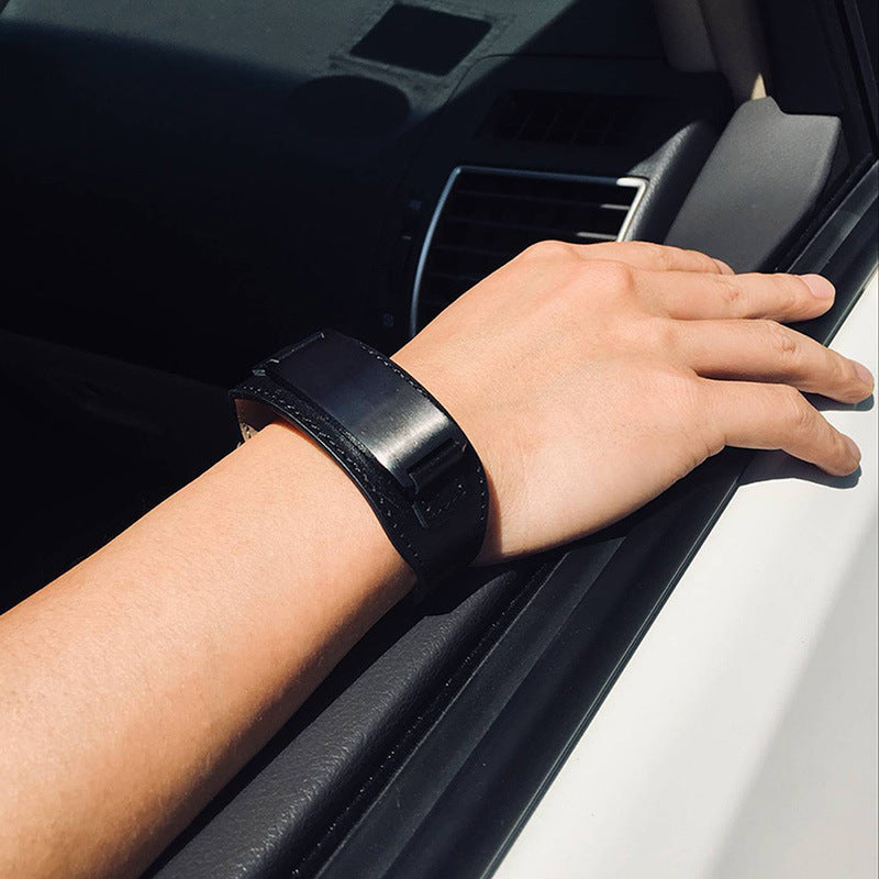 Titanium Steel Jewelry Adjustable Men's Leather Bracelet