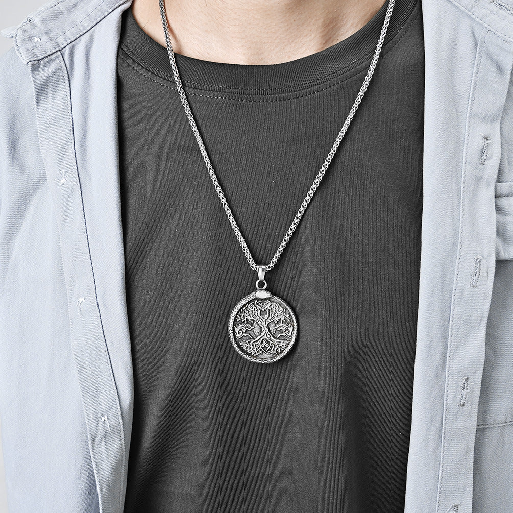 Steel Necklace – Vintage Nordic World Tree Pendant