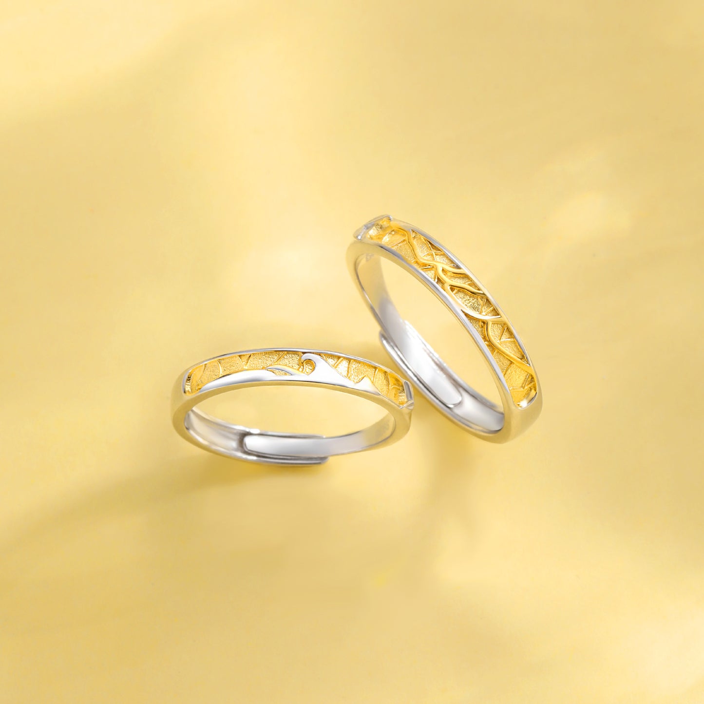 Planderful Everyday Genie – 925 Sterling Silver Lianli Branch Reflecting Waves Couple Ring for Girls