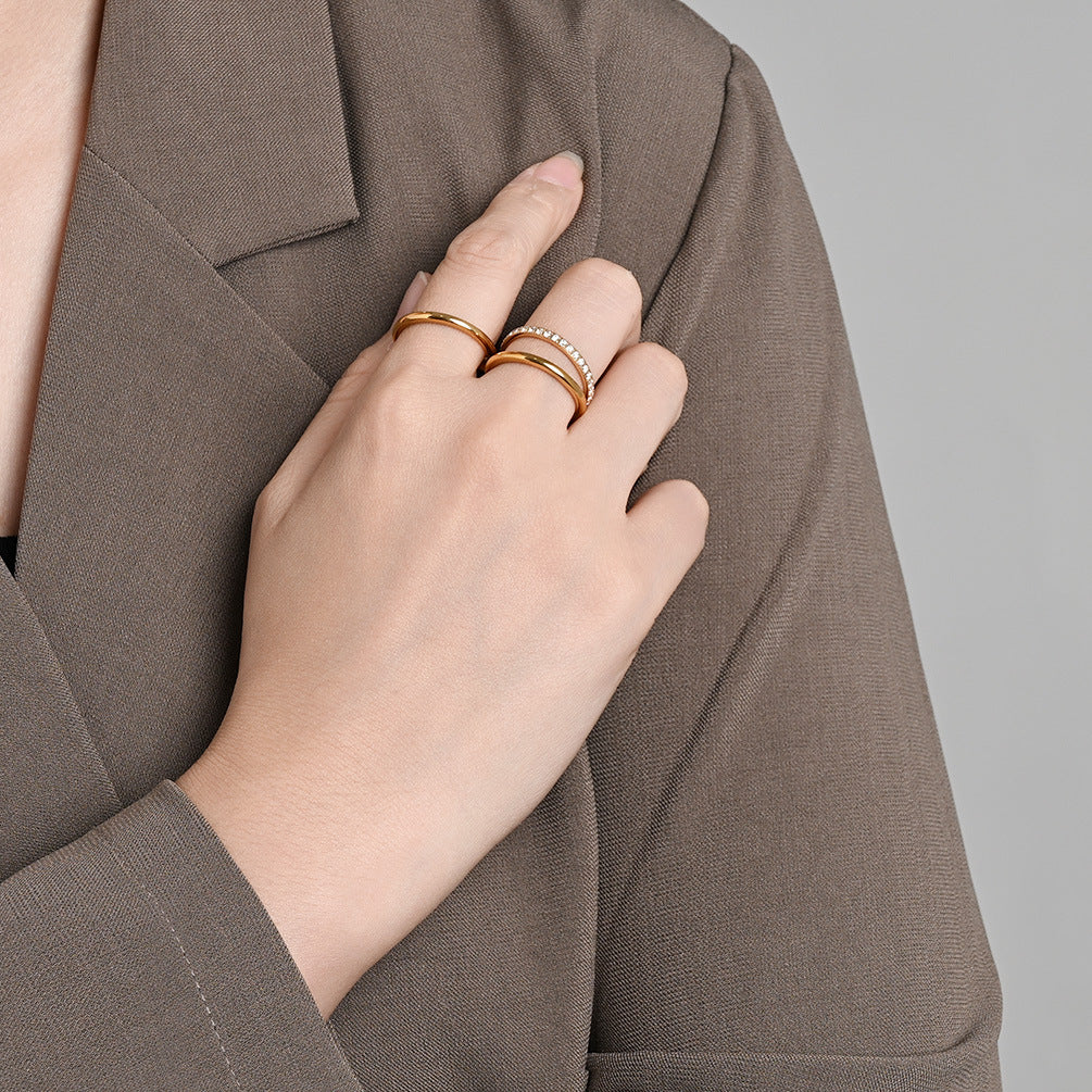 Planderful Everyday Genie Three Layer Stacking Ring With Zircon Light Luxury For Women