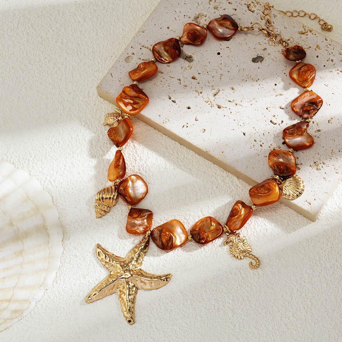 Ocean Wind Shell Piece Starfish Necklace Vacation Irregular Necklace
