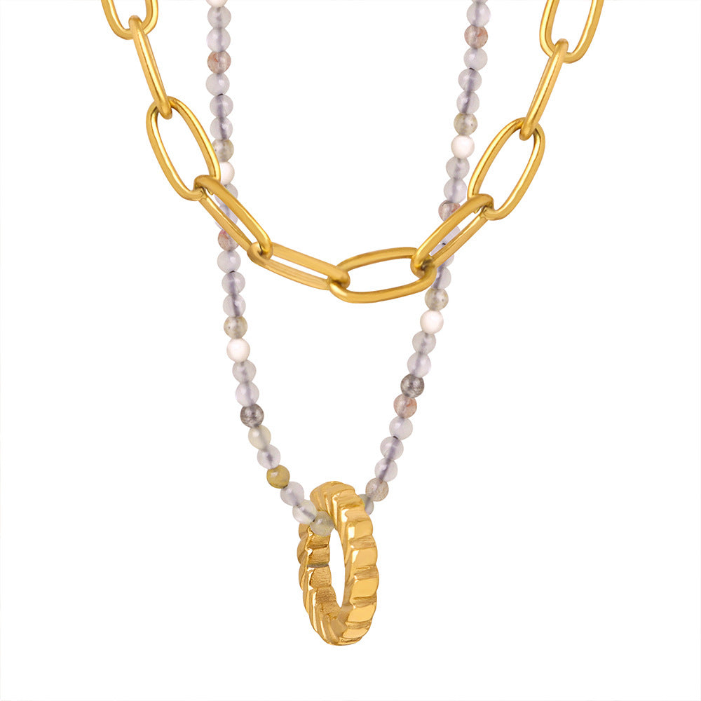 Golden Stone Handmade Double-Layer Necklace for Women