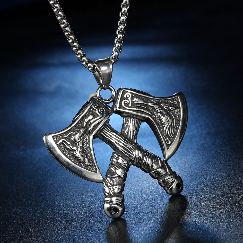 Planderful Viking Axe Pendant Necklace For Men Titanium Steel Durable Nordic Style