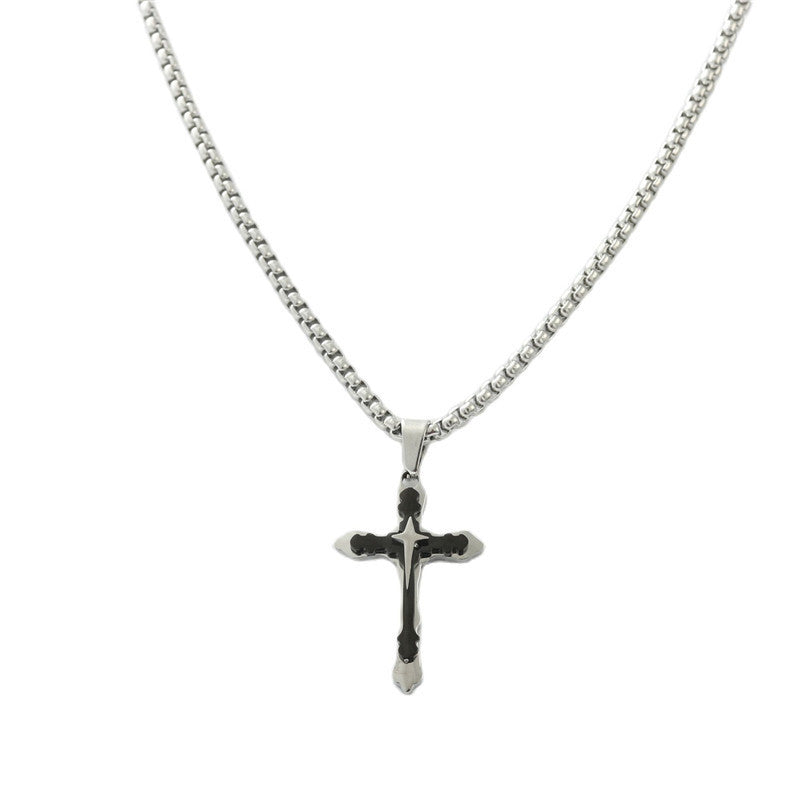 Personalized Retro Titanium Steel Cross Pendant Necklace for Men - Trendy Stainless Steel Design