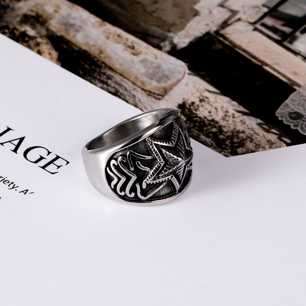Vintage Fashion Star Jewelry Five Pointed Titanium Ring