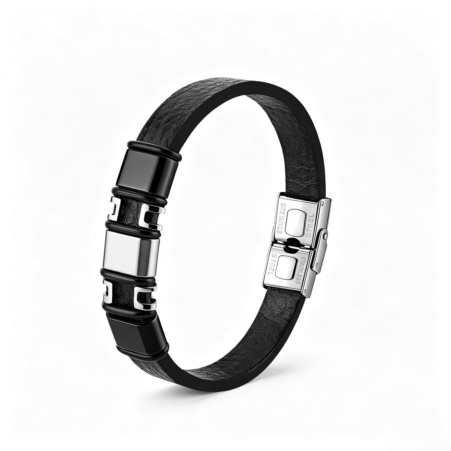 Planderful Everyday Genie Stainless Steel Leather Bracelet For Men And Unisex Versatile Trendy Statement Accessory