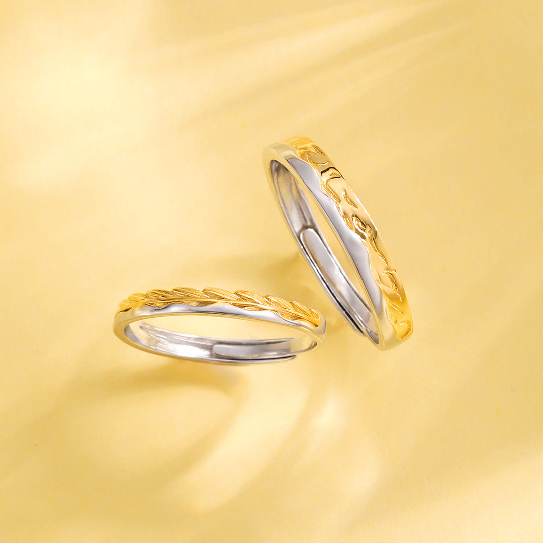 Planderful Everyday Genie – Elegant 925 Sterling Silver Wheat Ear Couple Ring for Valentine's Day