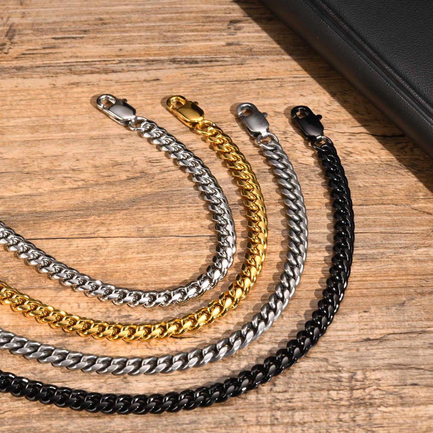 European And American Punk Stainless Steel Cuban Chain Bracelet Vintage Grey Men's Jewelry For Men