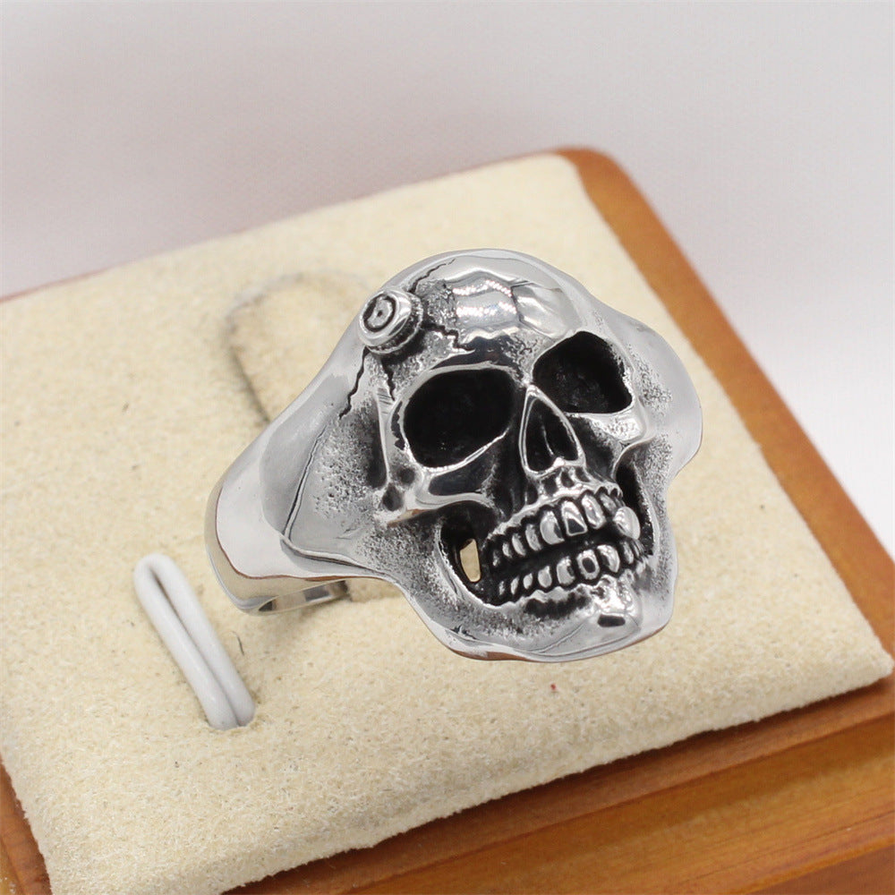 Planderful Everyday Genie – European and American Retro Cigarette Butt Skull Men's Titanium Steel Ring