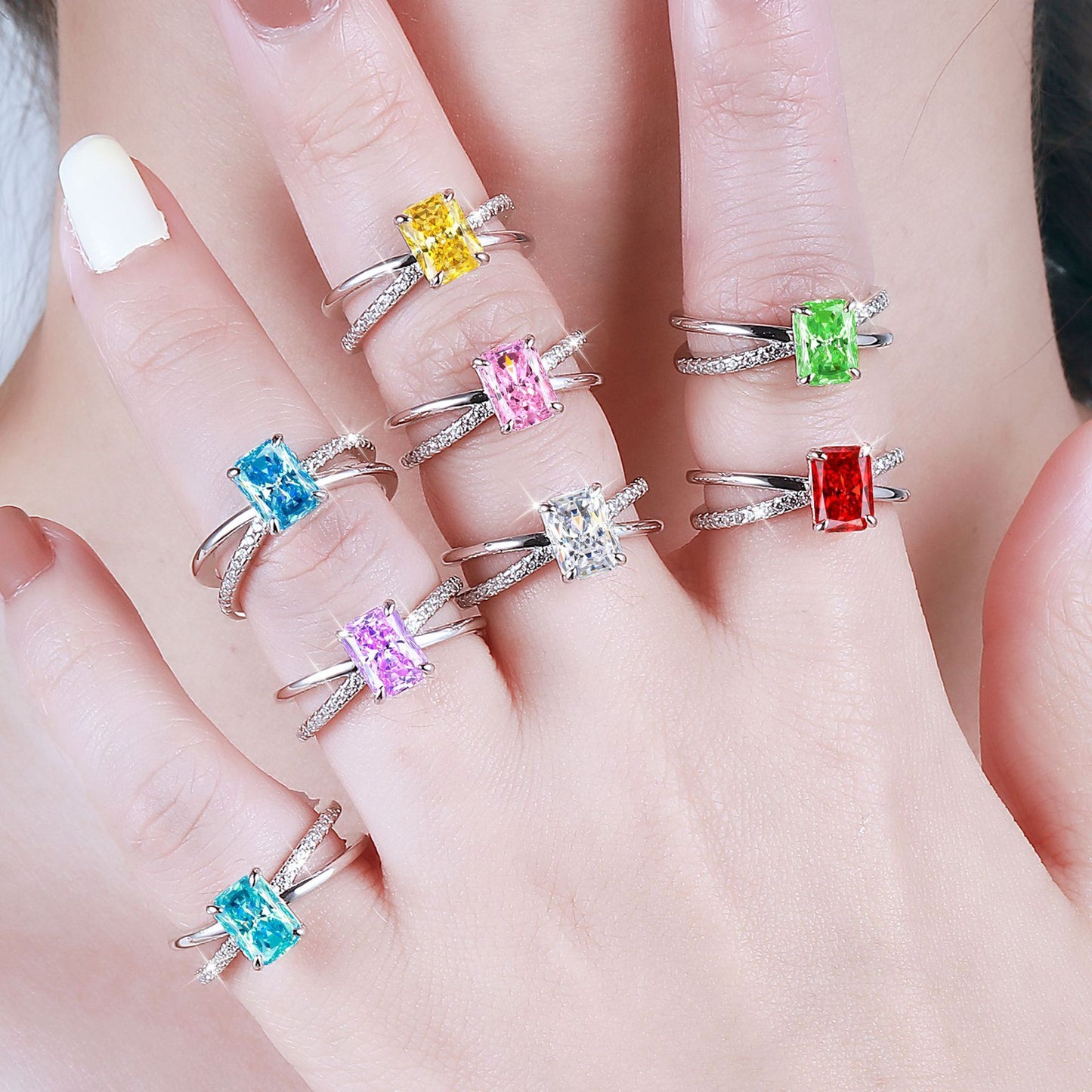 European and American 925 Sterling Silver 1.5ct Zircon Ring