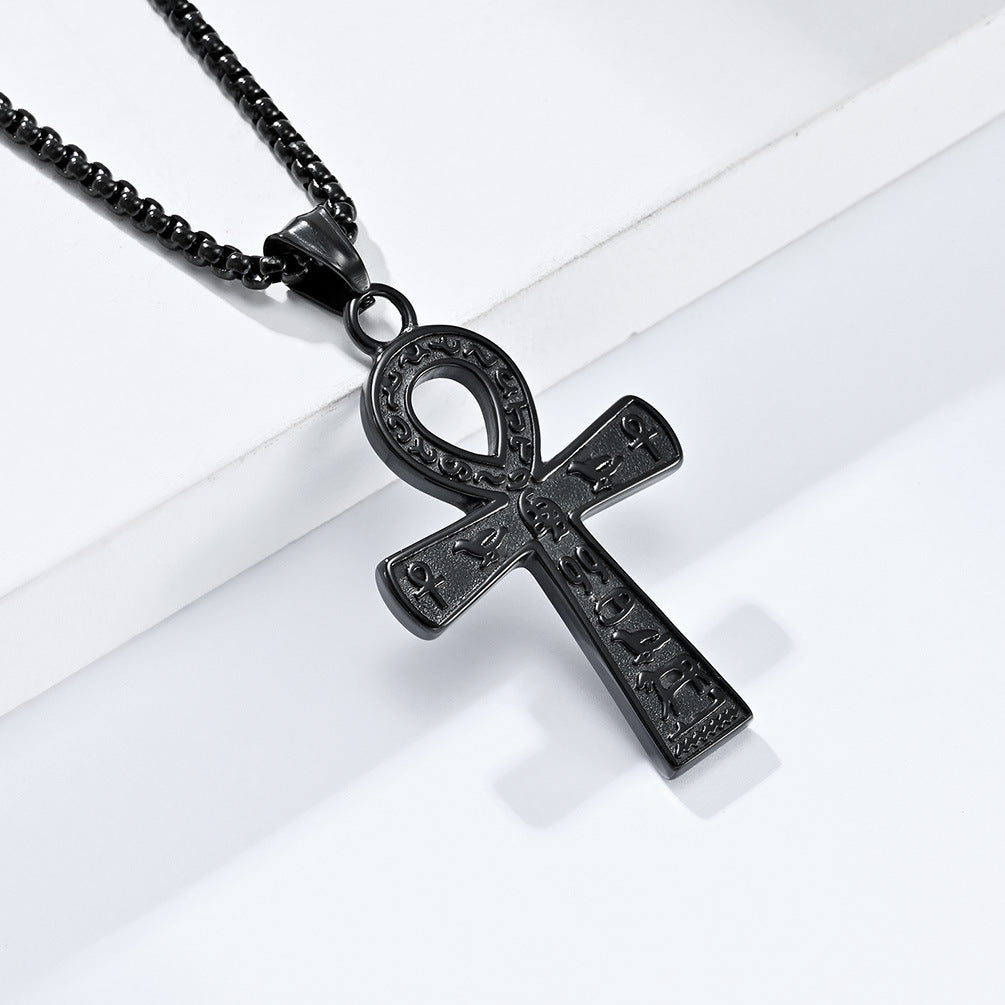 Planderful Everyday Genie Unisex Stainless Steel Anka Cross Necklace Retro Street Style Pendant