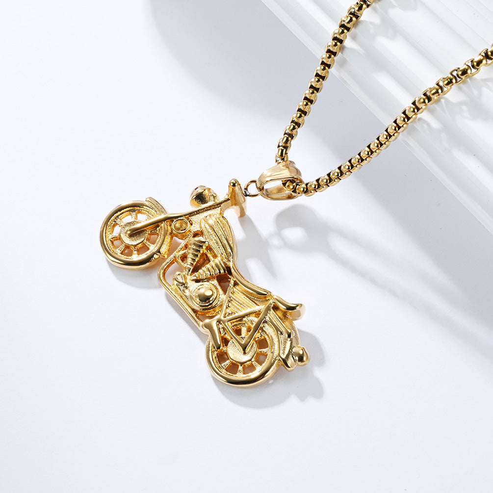 Planderful Stainless Steel Motorcycle Pendant Necklace For Men Durable Everyday Wear Hip Hop Punk Retro Style