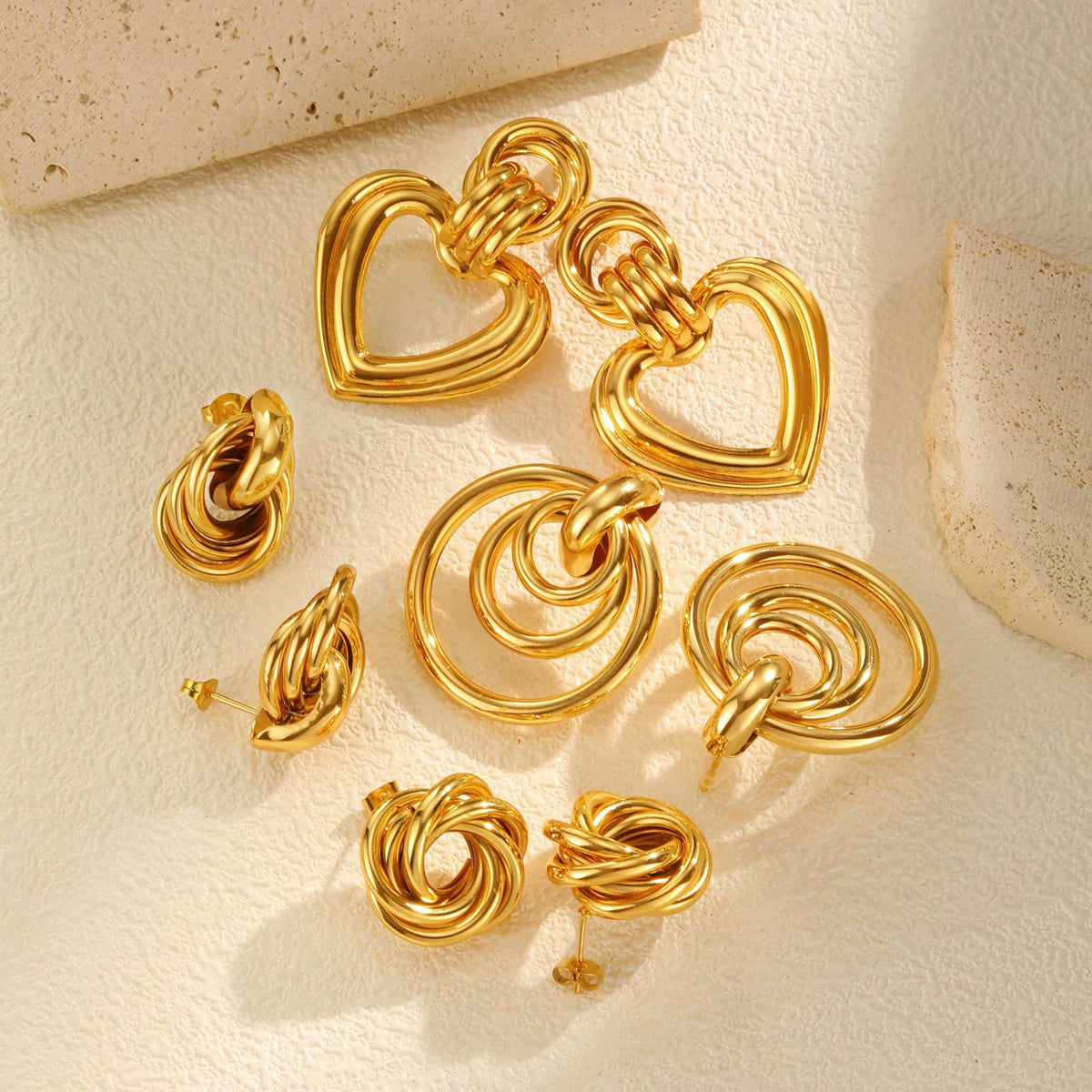 Layered Geometric Circle Drop Earrings — Four Styles