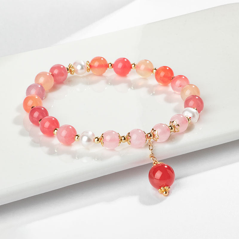 Crystal Agate and Freshwater Pearl Sterling Silver Bracelet