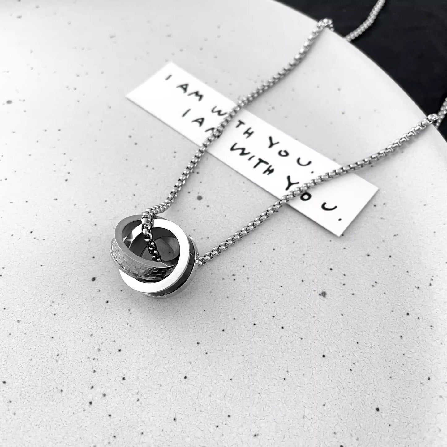 Planderful Jewelry Everyday Genie Steel Necklace For Men And Women Double Ring Pendant