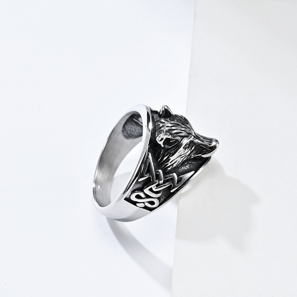 Steel Ring – Vintage Nordic Celtic Wolf