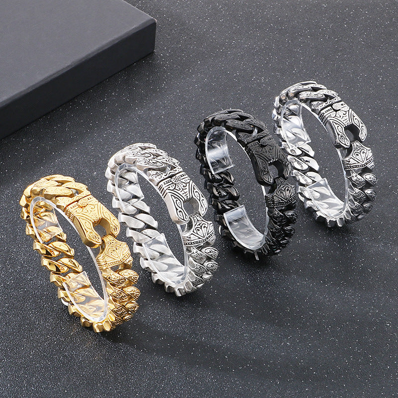 Planderful Mens Titanium Steel Bracelet Tang Grass Pattern