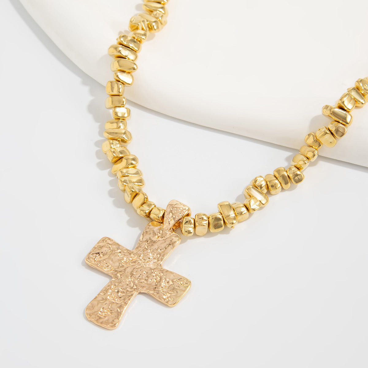 Lava Cross & Ocean Pearl Fringe Necklace