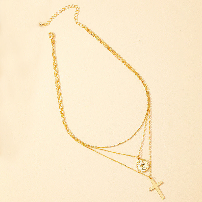 Elegant Layered Cross Pendant Necklace in Modern Style