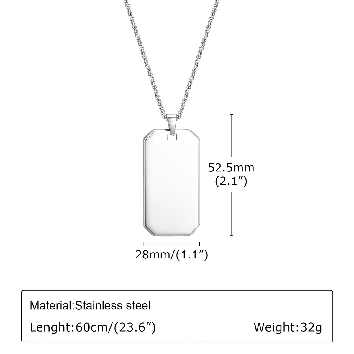 Dog Tag Stainless Steel Necklace for Men