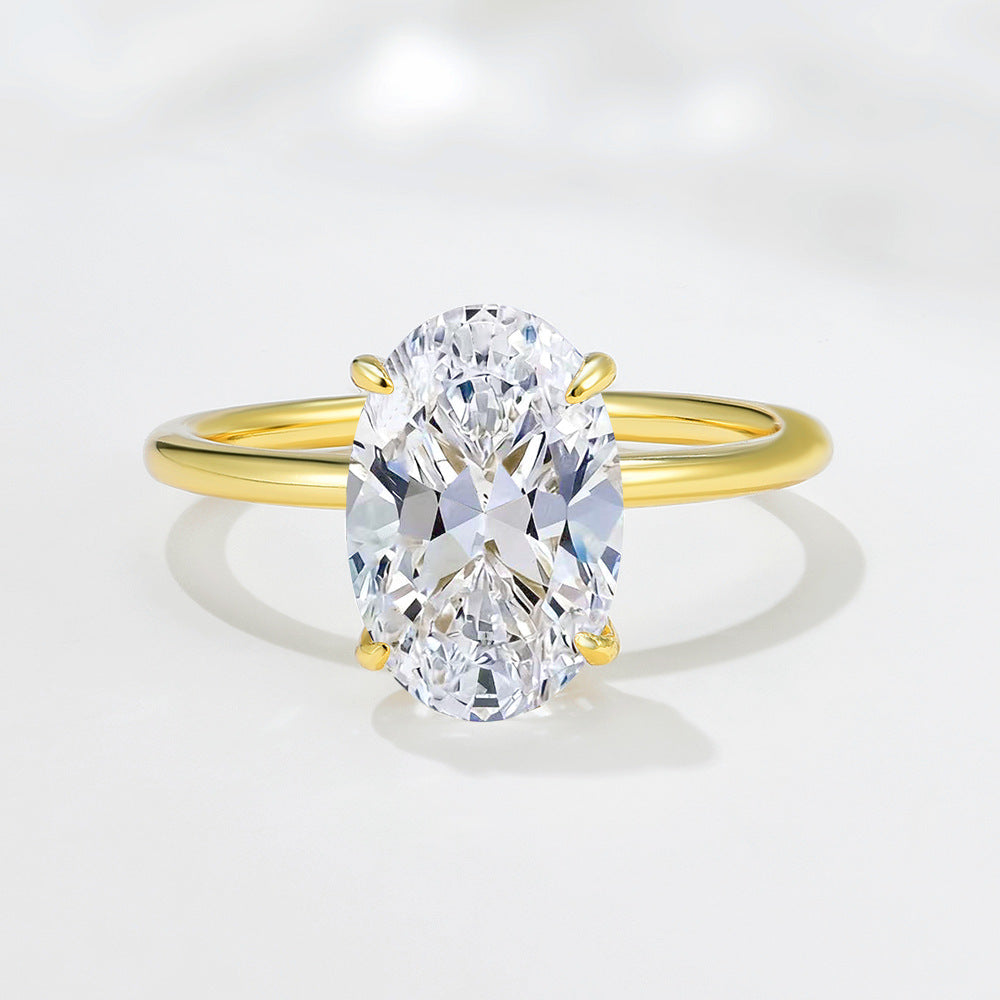 925 Sterling Silver Gold-Plated Simulation Diamond Oval 8 12 Ice Flower Cut Zircon Ring