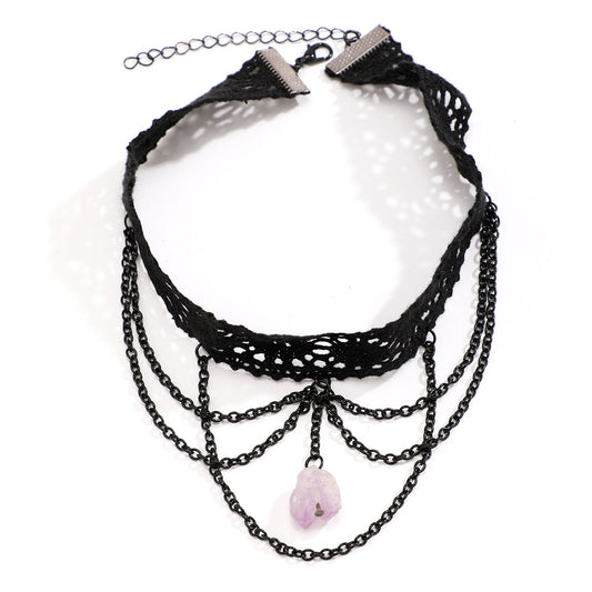Gothic Stone Lace Collar Choker Necklace with Irregular Design
