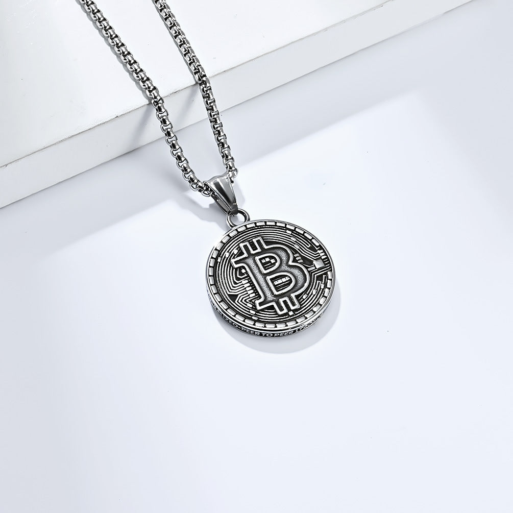 Planderful Bitcoin Pendant Necklace Titanium Steel Gold Plated For Crypto Fans And Hip Hop Fashion