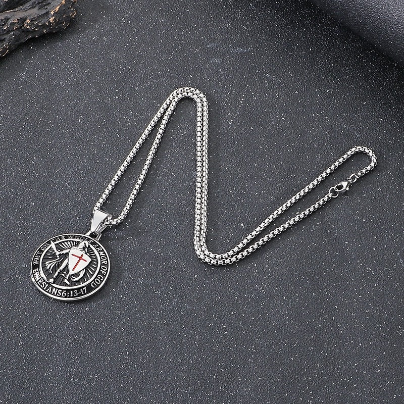 1. Planderful Stainless Steel Cross Necklace For Men, Medieval Templar Shield Pendant Gift For Him