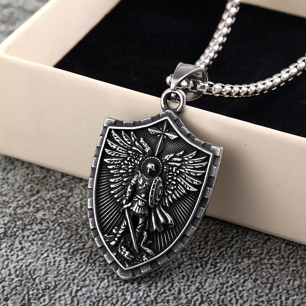 Vintage St. Michael Dragon Stainless Steel Men's Pendant Necklace