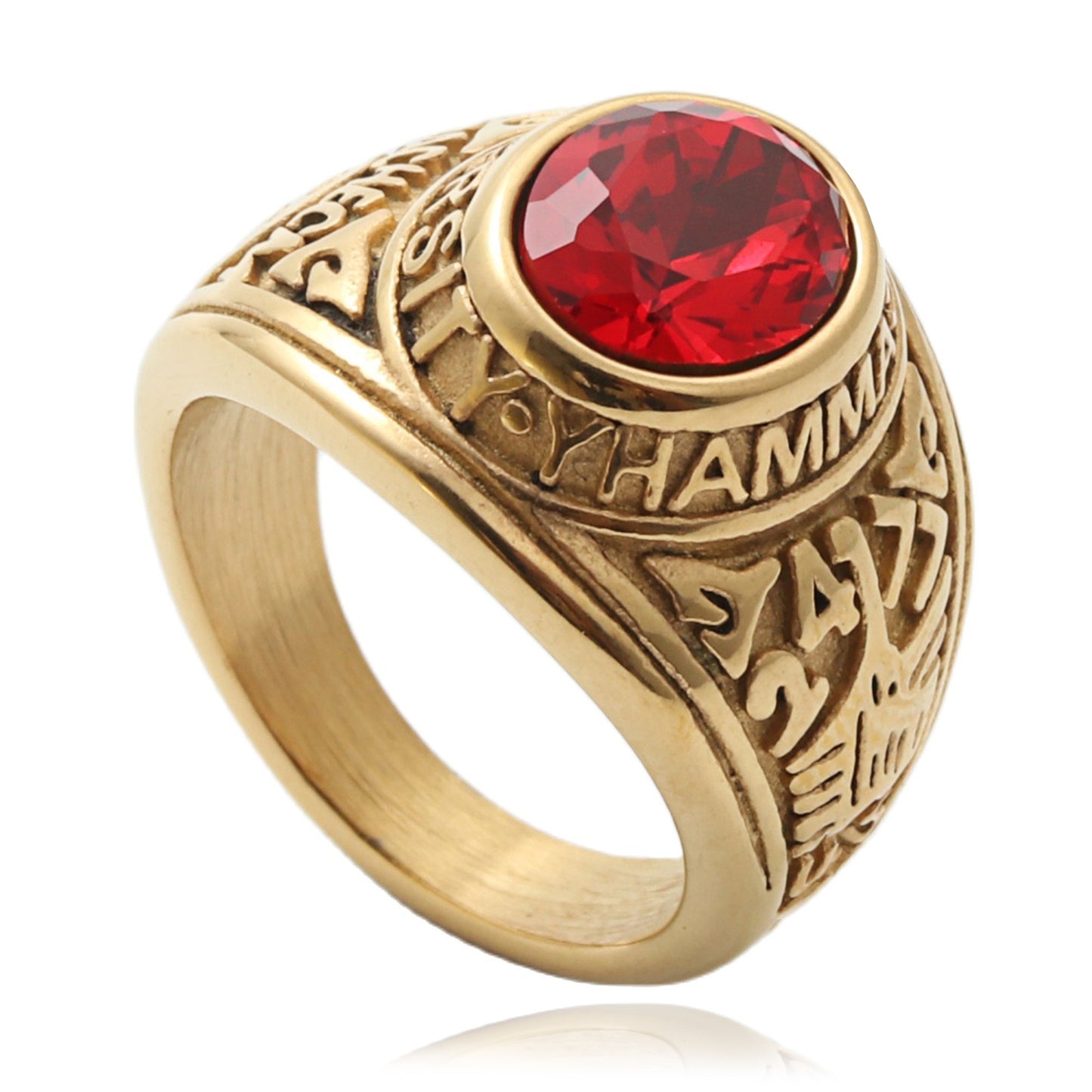 Titanium Steel Multi-Color Gemstone Ring for Men - Retro Punk Style with Letter Design