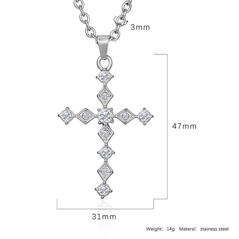 Planderful Zircon Cross Necklace Titanium Steel Fade Resistant For Women Elegant Collarbone Chain Jewelry