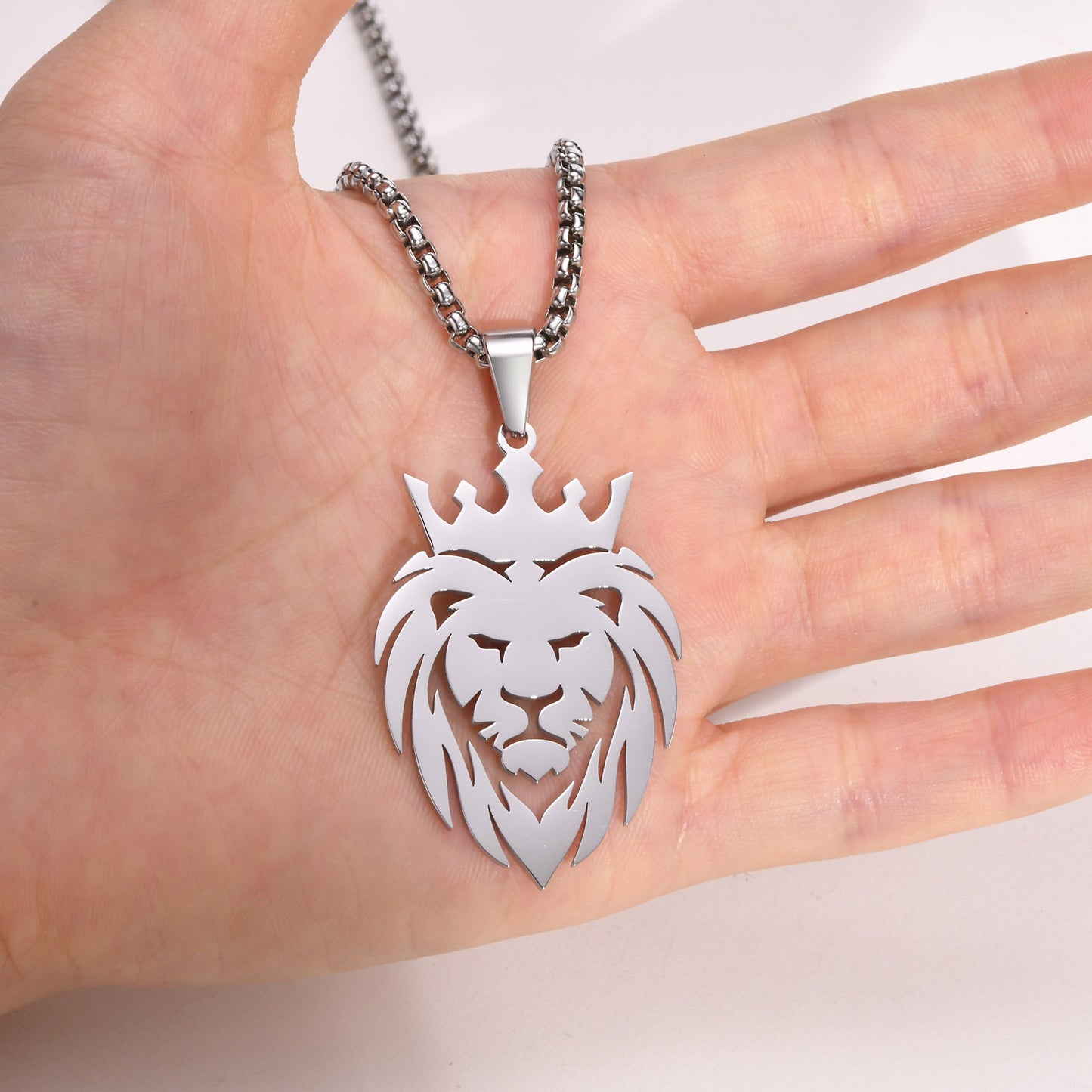 Men's Stainless Steel Lion Head Pendant Steel Necklace