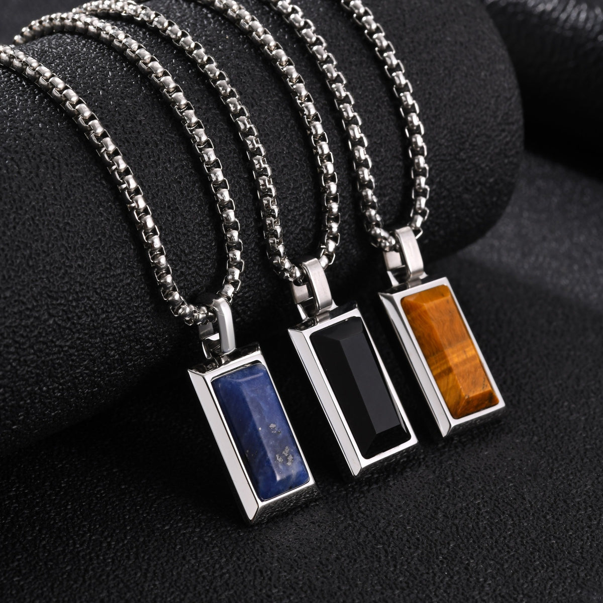 Natural Stone Vintage Black Stainless Steel Pendant