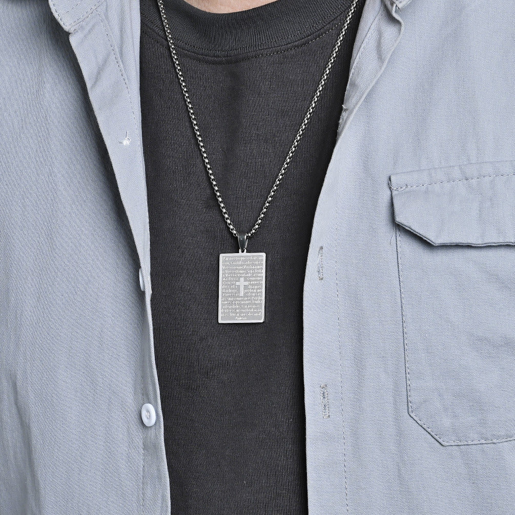 Planderful Prayer Text Titanium Steel Necklace Niche Design With Body Protection Pendant Jewelry For Spiritual Seekers