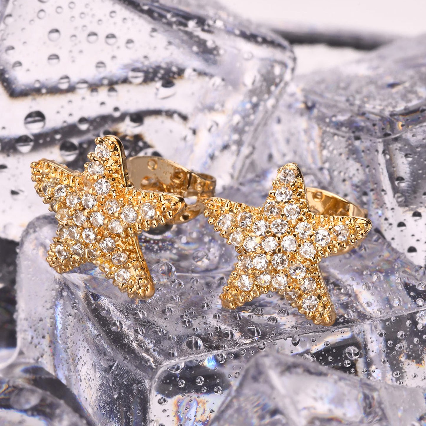 Jewelry Copper Zircon Star Pentagram Earrings Gold Accessories