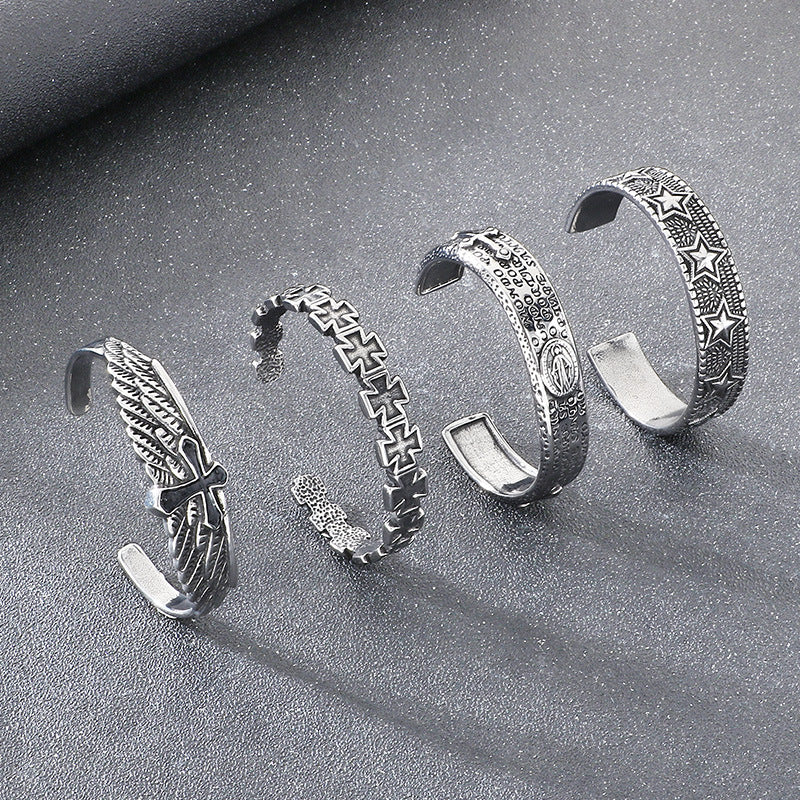 Angel Cross Bracelet – Antique Pentagram Virgin Mary Titanium Steel Men's Opening Bracelet