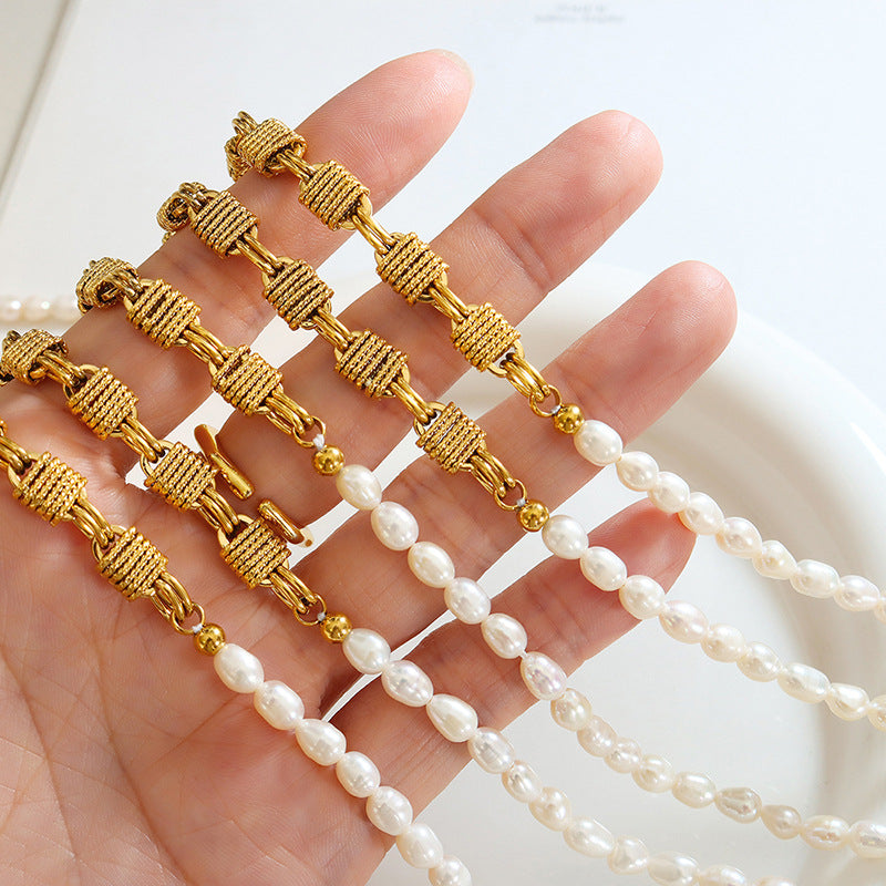 Brass Personalized Necklace with Freshwater Pearls and Geometric Design