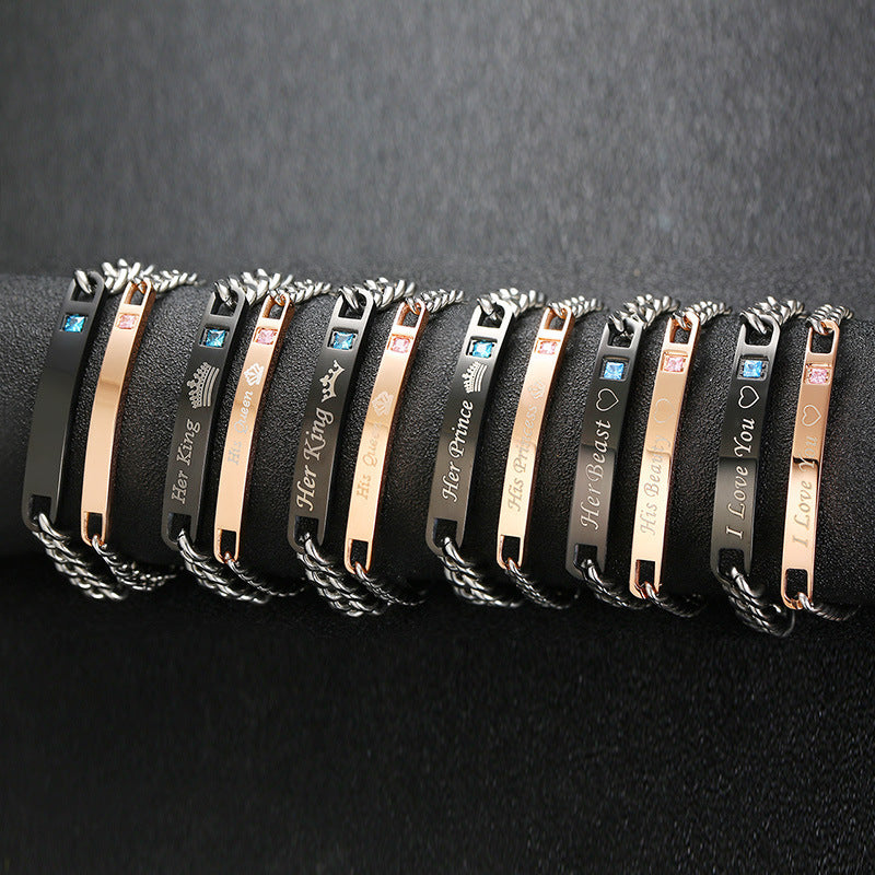 Bracelet Zircon Titanium Steel Couple Lettering Laser Bracelet
